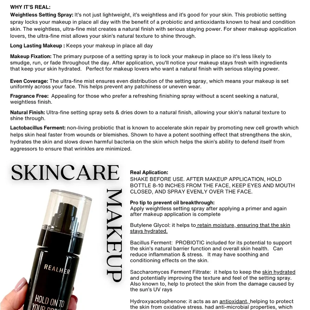 RealHer Hold On To Your Dream Probiotic Setting Spray - Black & Pink